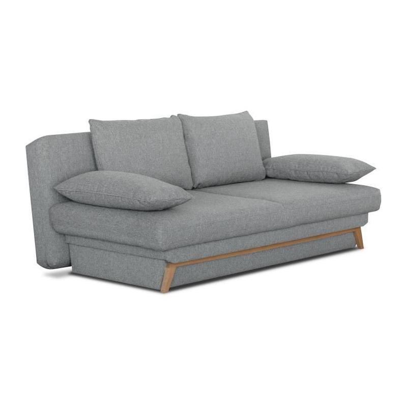 Banquette convertible 3 places NAOTO gris clair - Coffre de rangement