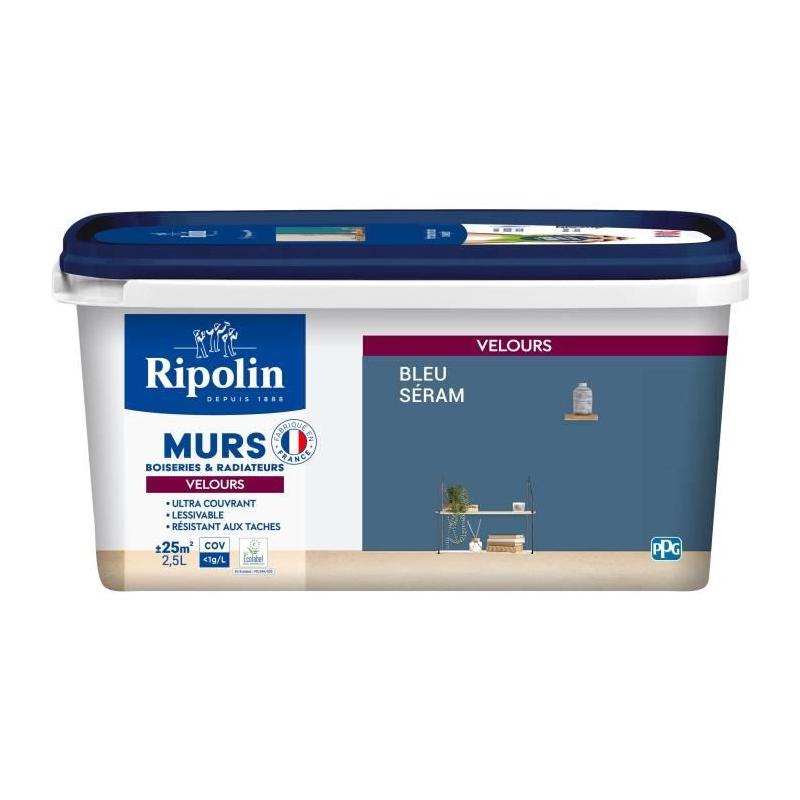 Peinture RIPOLIN 2,5 L - Déco murs boiseries & radiateurs bleu séram velours