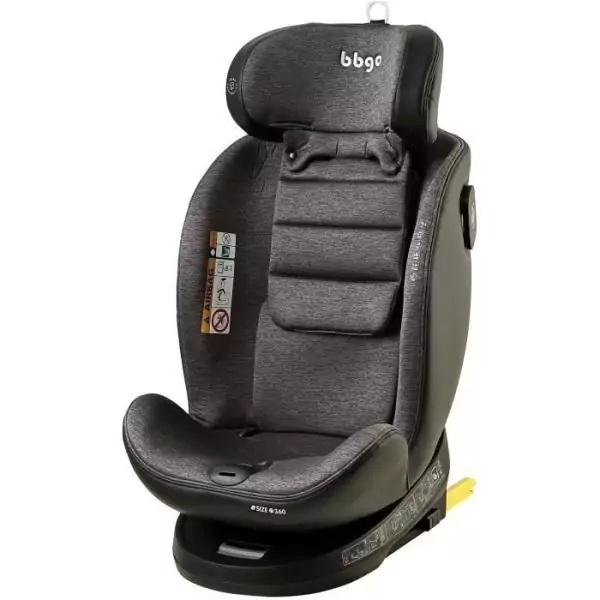 Siege-auto pivotant - BBGO - Wondersafe - Naissance a 12 ans - I-SIZE 40-150cm - ISOFIX Top tether - Gris - Fibre bambou Simili