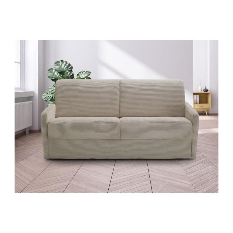Canapé convertible express 3 places LINCOLN - Tissu Beige
