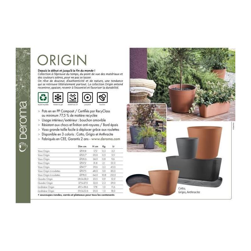 Bac à fleur Jardinière DEROMA - Origine - 12 L - Anthracite