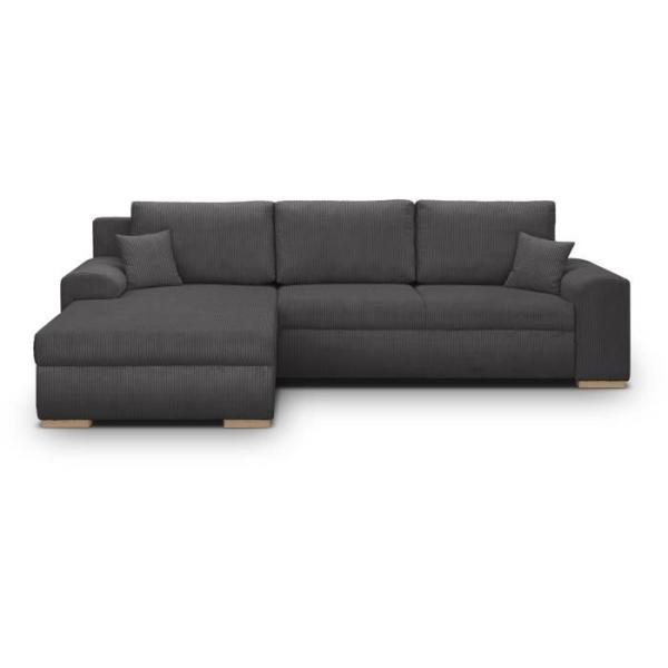 Canapé d'angle convertible - 5 places - INDIAN - Tissu velours côtelé Gris foncé - Coffre de rangement - 289 x 94/188 x 88 c