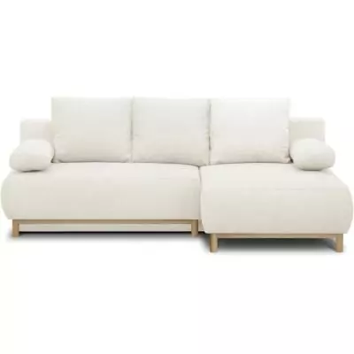 Canapé d'angle droit convertible MIKA - Tissu écru bouclettes Canapé d'angle droit convertible MIKA - Tissu écru bouclettes