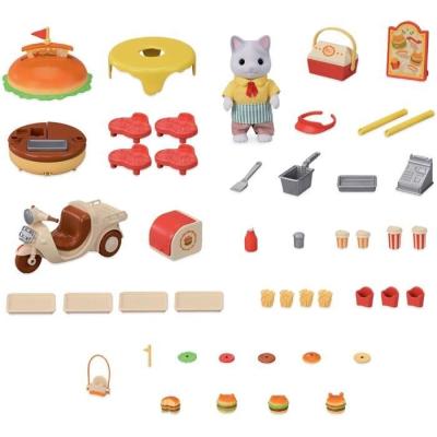 Jeux de Restauration SYLVANIAN FAMILIES - Stand de Hamburgers Papa Chat Latté et Scooter