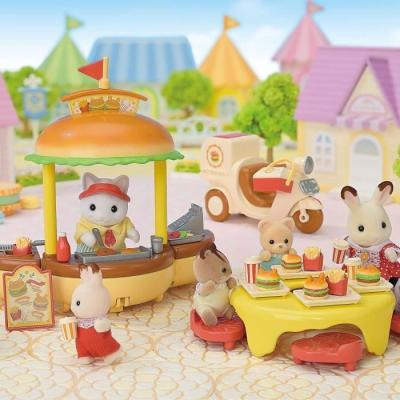 Jeux de Restauration SYLVANIAN FAMILIES - Stand de Hamburgers Papa Chat Latté et Scooter