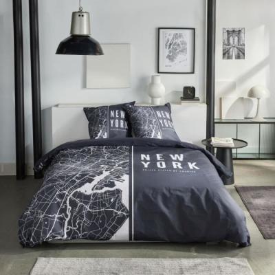 Parure de lit TODAY JAVA 240x220cm Coton Imprimé New York - Noir