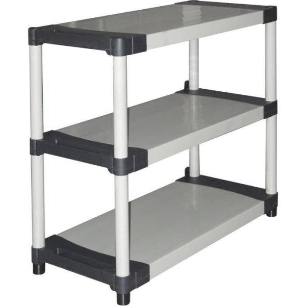 Étagere plastique - TOOD - 3 tablettes - Charge 80 kg par tablette - 80x40x85 cm - Noir/gris
