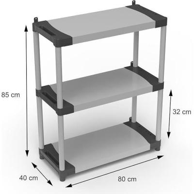 Étagère plastique TOOD 3 tablettes - Charge 80 kg - Noir/gris