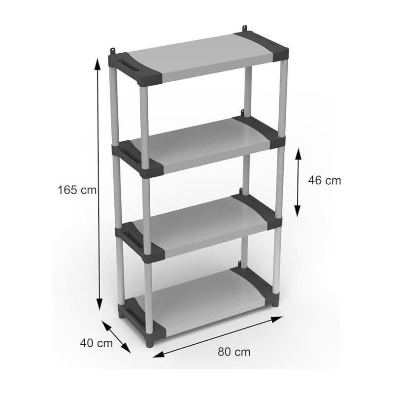 Étagère plastique TOOD 4 tablettes 80x40x168 cm Noir/gris