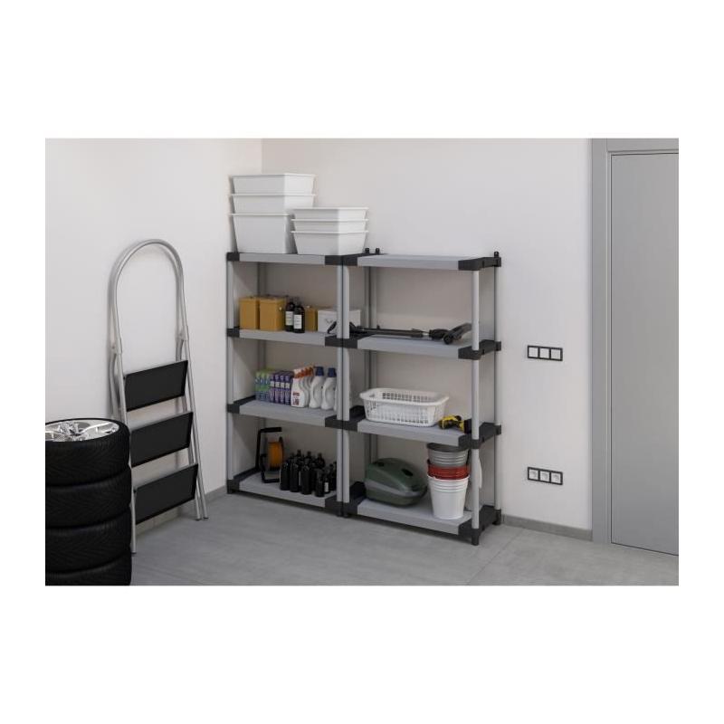 Étagère plastique TOOD 5 tablettes - Charge 80 kg - Noir/gris