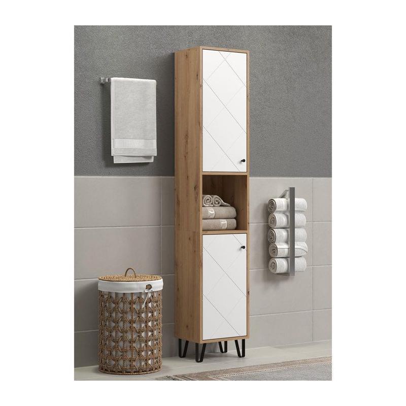 Armoire haute salle de bain 2 portes TRENDTEAM Touch Blanc/Brun
