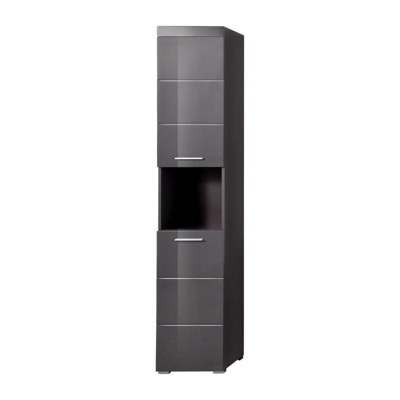 Colonne de salle de bain AMANDA - 2 portes - Gris brillant - Design compact