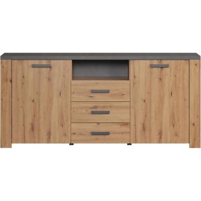 Buffet en Mélamine Chêne Artisan et Gris Ardoise - Style Moderne - L180 x P40 x H83 cm
