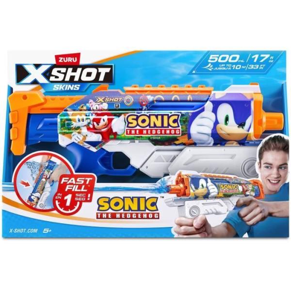 Pistolet a eau - ZURU - X-SHOT Skins Sonic Hyperload - Vitesse Sonic - Remplissage en 1 seconde - Portée 10 m - Réservoir 500