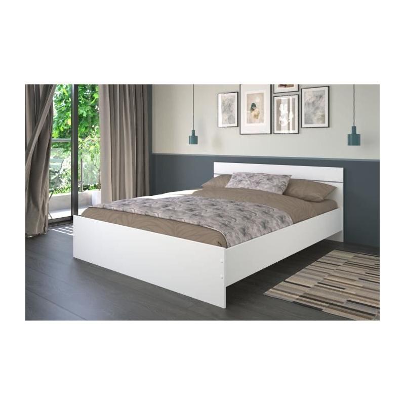 Lit adulte BOSTON 160x200 - Blanc éclatant - Fabriqué en France