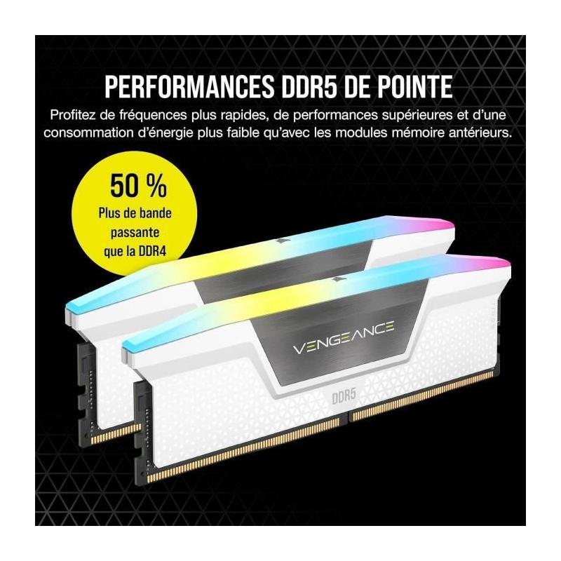 Corsair Vengeance RGB DDR5 32 Go - 6000 MHz Blanc