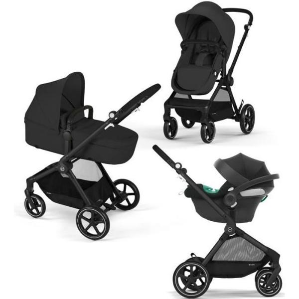 CYBEX Pack Poussette Trio EOS BLACK Moon Black : Poussette convertible 2en1 + Siege auto Aton B2 i-size + Hamac convertible Nace