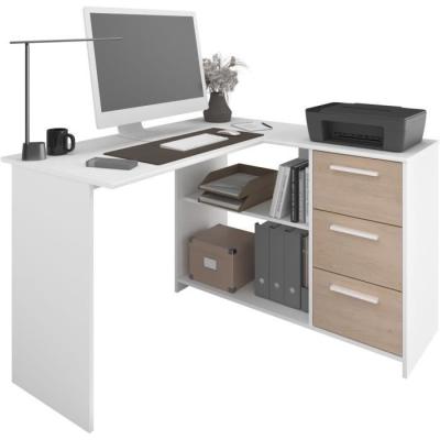 Bureau d'angle 3 tiroirs ESSENTIEL Blanc/Chene - PARISOT