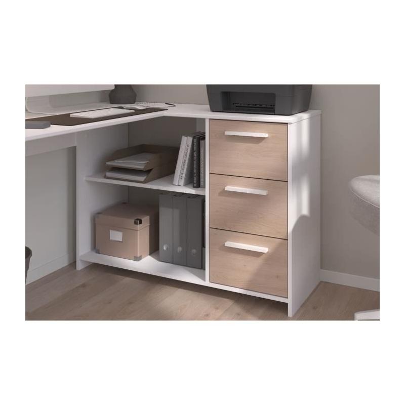 Bureau d'angle 3 tiroirs ESSENTIEL Blanc/Chene - PARISOT