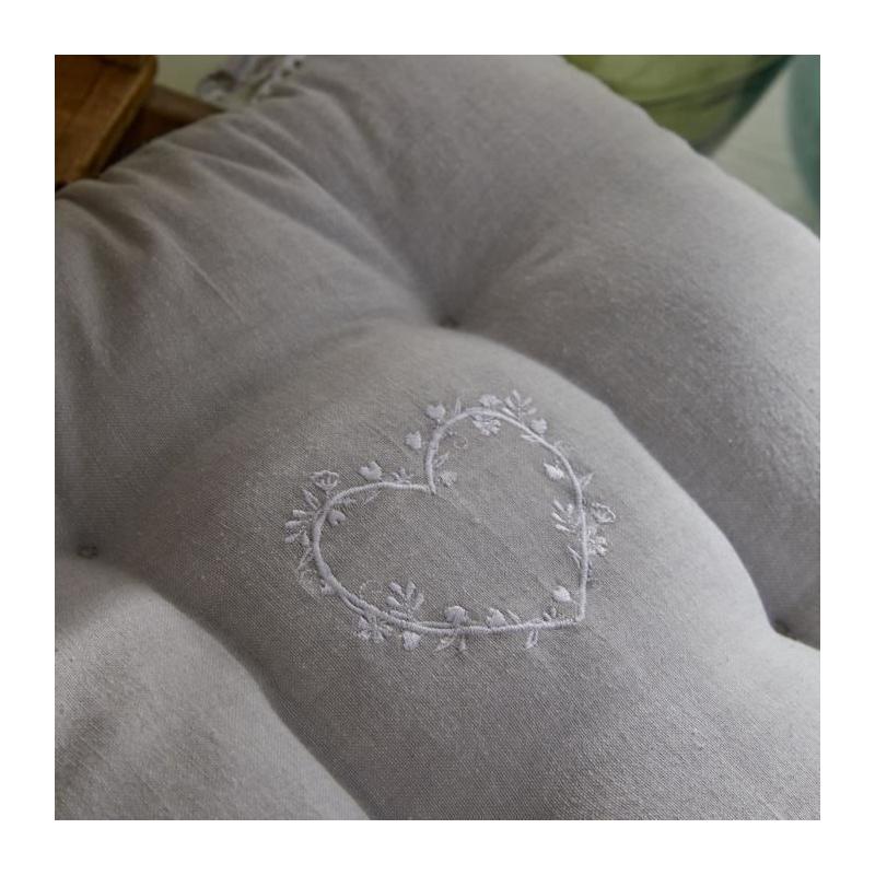 Assise matelassée - TODAY - CHARME Chambray x Petite Broderie - 40 x 40 cm