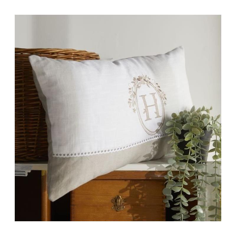 Coussin de Chaise Berenice - Imprimé x Chambray x Broderie - 30 x 50 cm