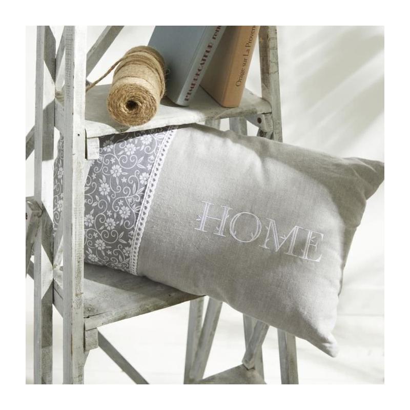 Coussin de chaise: Charme imprimé x chambray x broderie Capucine