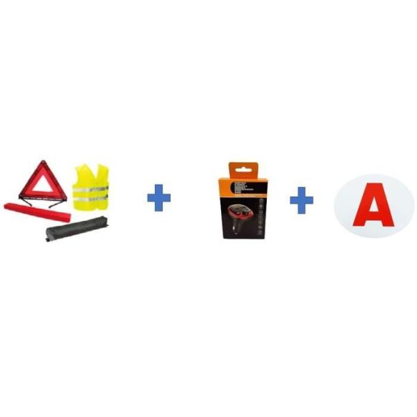 Pack sécurité - HTC EQUIPEMENT - Jeunes conducteurs - 1 gilet de sécurité + 1 triangle, 1 transmetteur fm, 1 disque électro