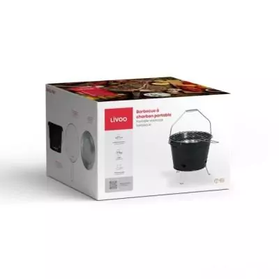 Barbecue à charbon portable - LIVOO - Inox - Ø27 cm - Hauteur 24 cm