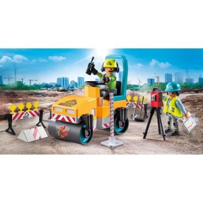 Ensemble ouvriers et rouleau compresseur PLAYMOBIL pour constructions miniatures