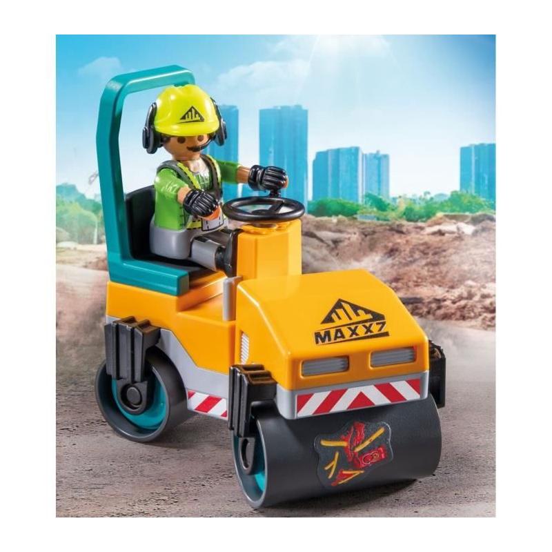 Ensemble ouvriers et rouleau compresseur PLAYMOBIL pour constructions miniatures