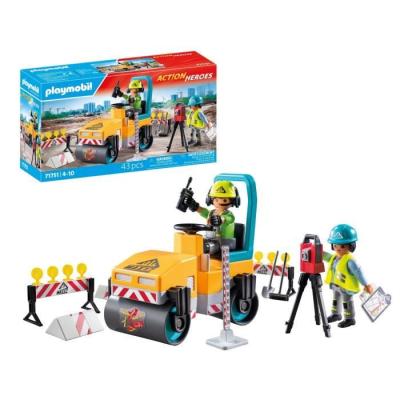 Ensemble ouvriers et rouleau compresseur PLAYMOBIL pour constructions miniatures