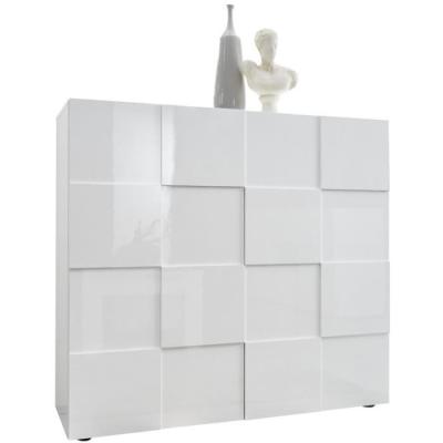 Buffet Milano blanc laqué brillant - 121 x 42 x 111 cm