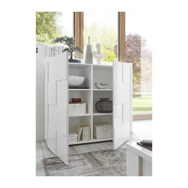 Buffet Milano blanc laqué brillant - 121 x 42 x 111 cm