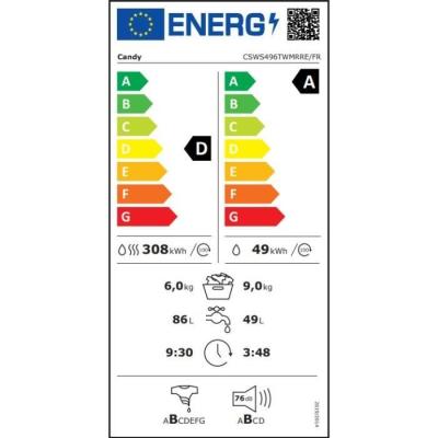 Lave-linge séchant Candy 9/6 kg - Induction - 1400 trs/min