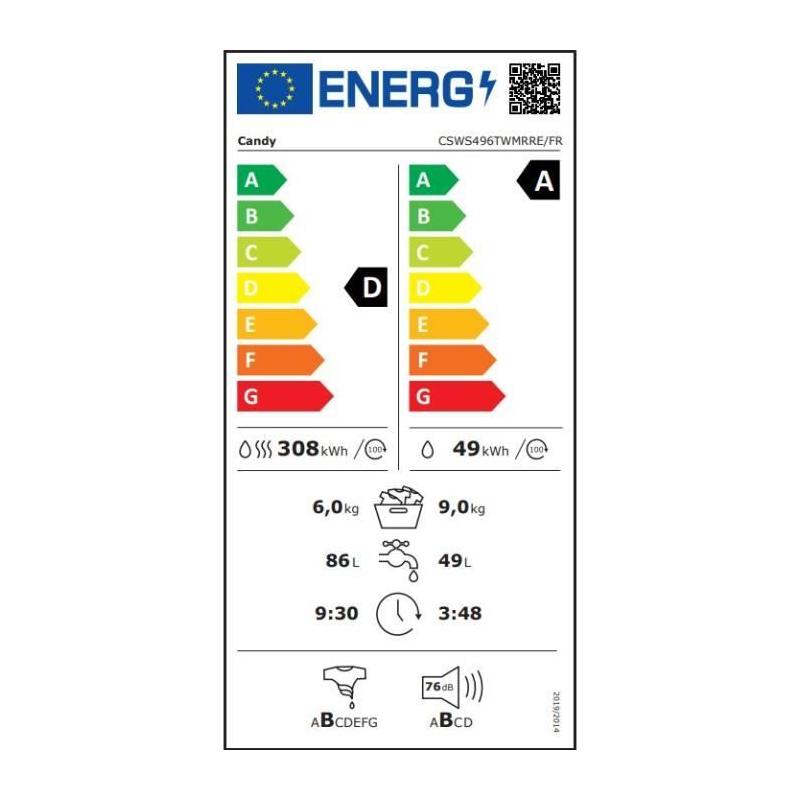 Lave-linge séchant Candy 9/6 kg - Induction - 1400 trs/min