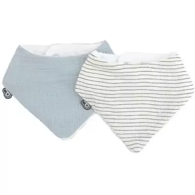 Lot de 2 bavoirs bandana style vintage - Bleu rayé