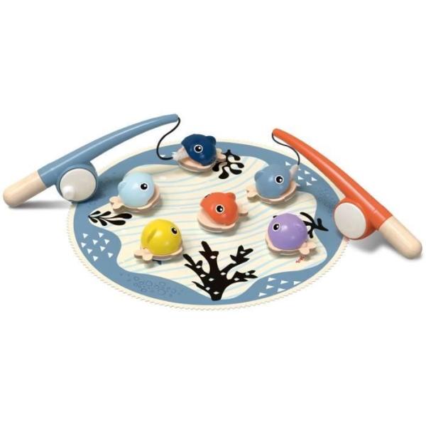 Attrape les Poissons, jeu éducatif, 6 poissons magnétiques, 2 cannes a peche, tapis en tissu, Pour enfant des 2 ans, TOP BRIGH