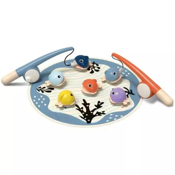 Attrape les Poissons, jeu éducatif, 6 poissons magnétiques, 2 cannes a peche, tapis en tissu, Pour enfant des 2 ans, TOP BRIGH