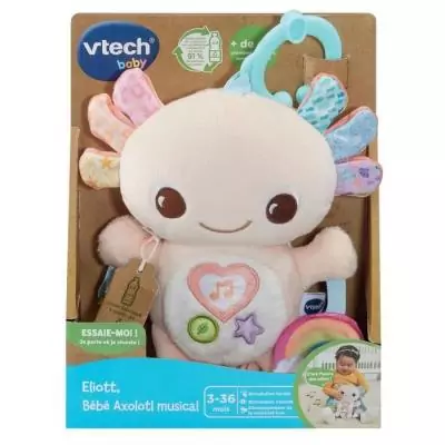 Doudou Musical Vtech Eliott Bébé Axolotl (Recyclage Bouteilles)