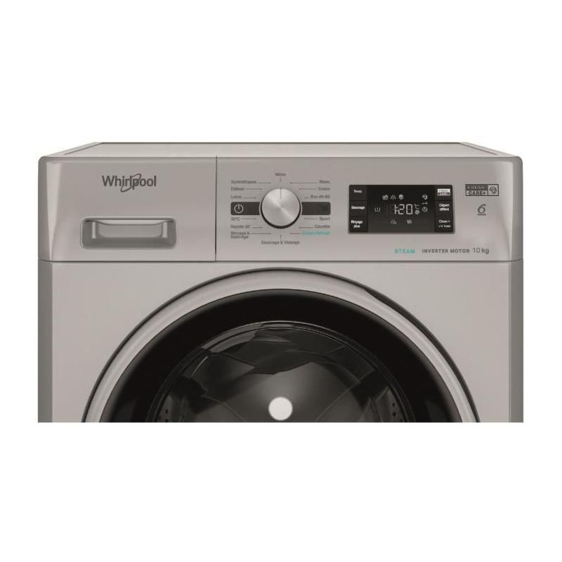 Lave-linge hublot Whirlpool 10 kg - Induction - 1400 trs/min - Silver