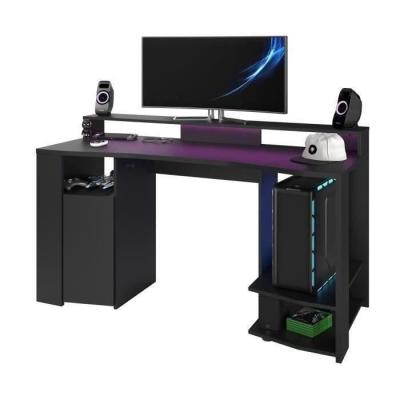 Bureau gaming LED noir - L152 x P61,5 x H86,7 cm - Grande zone de jeu