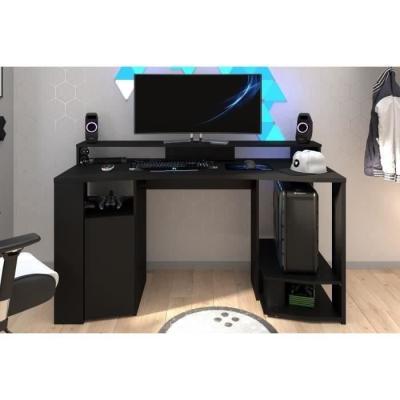 Bureau gaming LED noir - L152 x P61,5 x H86,7 cm - Grande zone de jeu