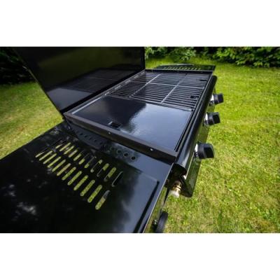 Barbecue Gaz Mixte 3 Brûleurs + Plancha sur Chariot - Fonte Émaillée