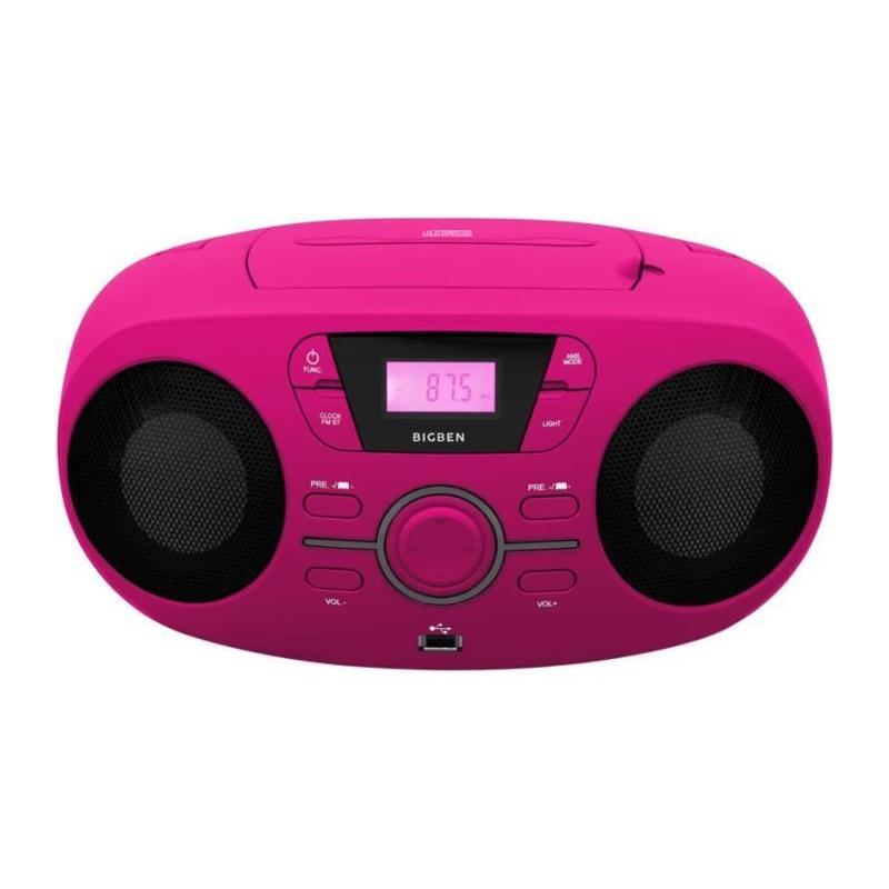 Lecteur CD Portable Rose + Enceintes Lumineux - BIGBEN CD61RSUSB