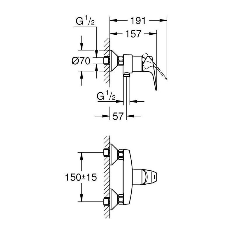 Robinet douche monocommande GROHE Start Flow - Installation murale