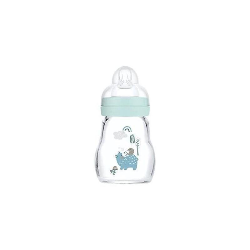 Biberon en verre 170ml bleu - Tétine Débit 1