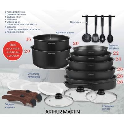 Batterie de cuisine Arthur Martin AM0530 - 20 pièces - Anti-adhésif