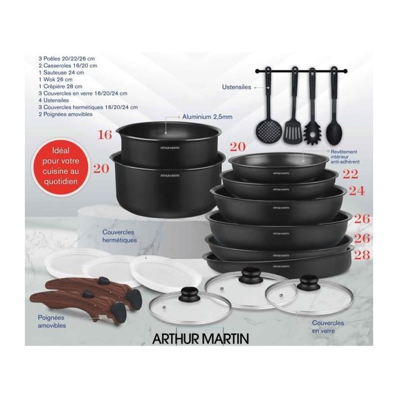 Batterie de cuisine Arthur Martin AM0530 - 20 pièces - Anti-adhésif