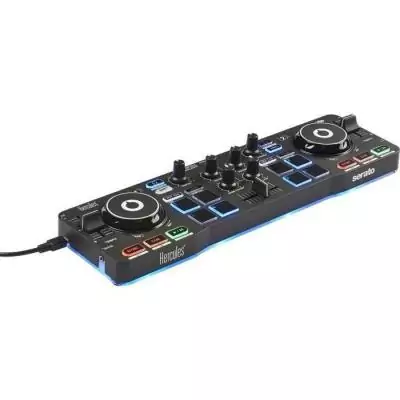 HERCULES DJ CONTROL STARLIGHT - Contrôleur DJ USB portatif - 2 pistes - 8 pads - Carte son intégrée - Serato DJ Lite inclus