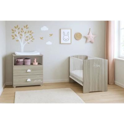 Chambre bébé complète - Lit 120x60 et commode à langer - BABY PRICE - SMILE - Chêne silex